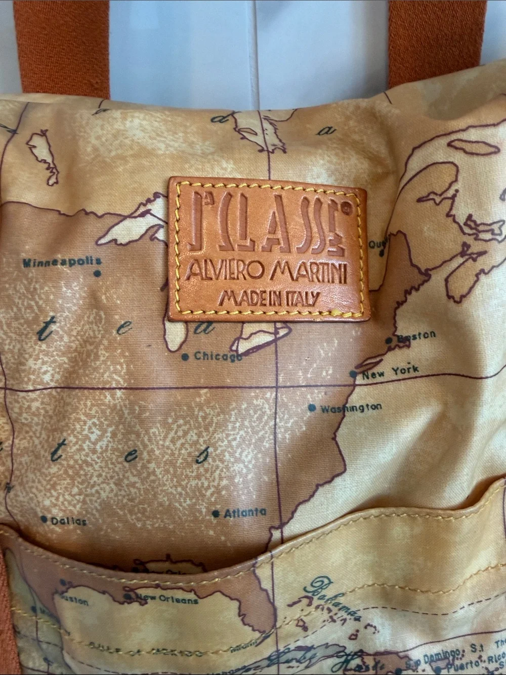 Alviero Martini Map-Print Duffel with Orange Straps